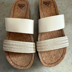 Reef Women's White Cork Slide Sandals with Braided Toe Strap